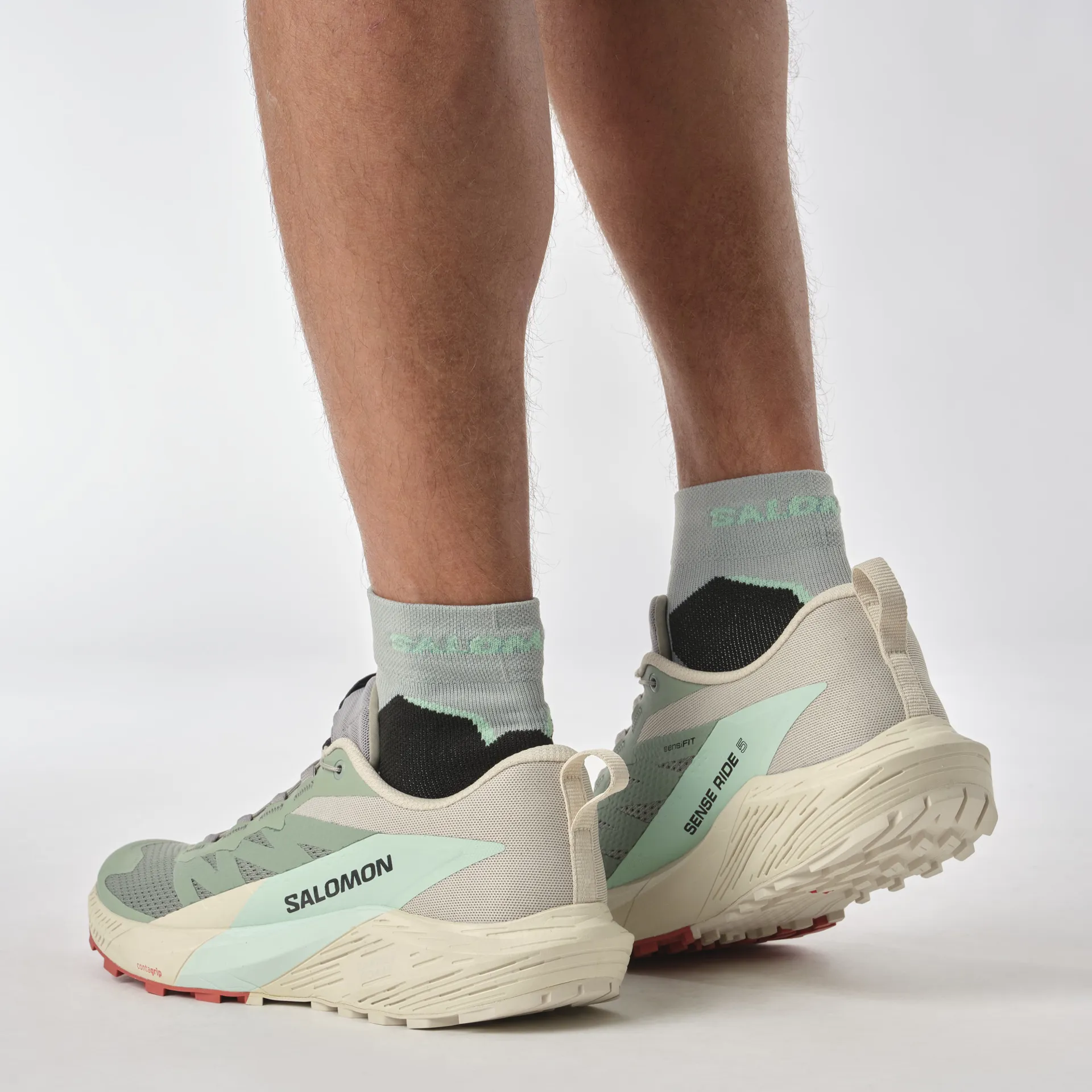 Salomon Mens Sense Ride 5 Lily Pad/Rainy Day/Bleached Aqua